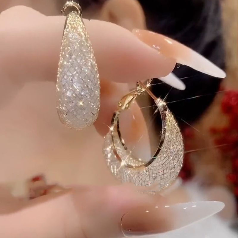 Exquisite super flash mesh zircon earrings for women